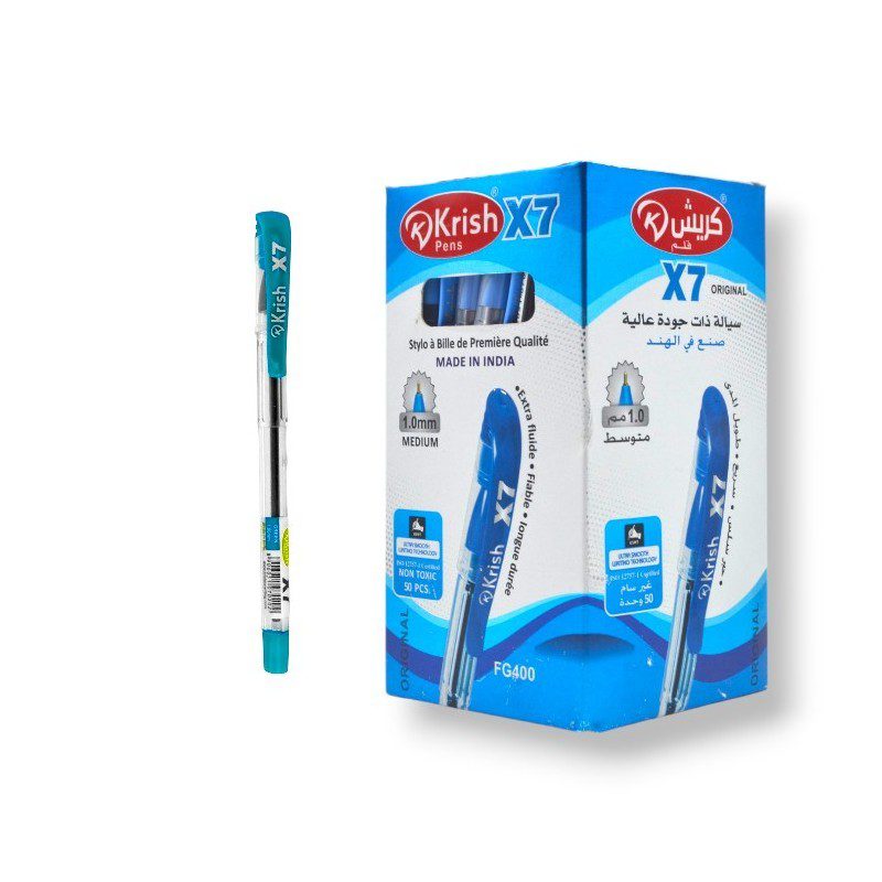 Paquet de 50 stylos a bille krish x7 bleu ciel